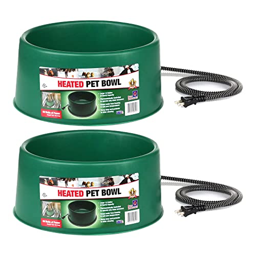 Farm Innovators P-60 1.5 Gallon 60 Watt Heated Pet Water Bowl, Thermostatic Control & Anti Chew Cord, Green (2 Pack)