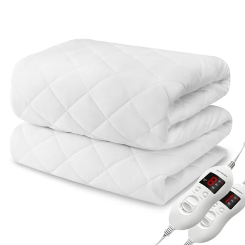 Heated Mattress Pad King Size, Electric Mattress Pad Cover w/Dual Control 8 Heating Settings, Bed Warmer w/ 4 Auto Shut Off Settings, UL Certified, Deep Pocket, Machine Washable, White