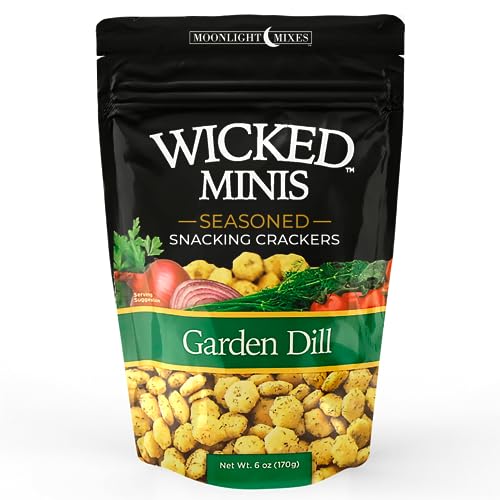 Wicked Minis Soup & Oyster Crackers - Saltine Crackers Salted Flavored Mini Puffed Soup Crackers, Savory Snacking Mix, Seasoned Croutons Salad Toppers, Crackers for Chili 6oz(Garden Dill)