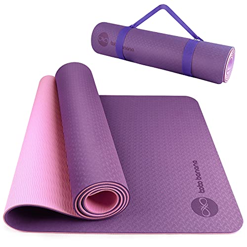 BOBO BANANA 1/4 Thick TPE Yoga Mat,72"x24" Eco-friendly Non-Slip Exercise & Fitness Mat for Men&Women with Carrying Strap, Home Workout Mat for Yoga,Pilates& Floor Exercise (purple)