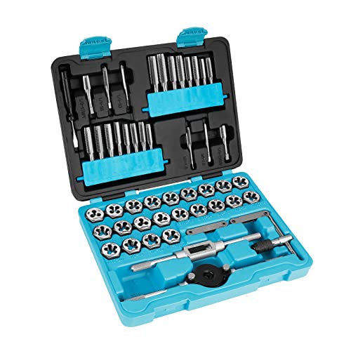 DURATECH 50-Piece Tap and Die Set, Metric and Standard, Rethreading Tool Kit for Cutting External and Internal Threads, Organized in Storage Case