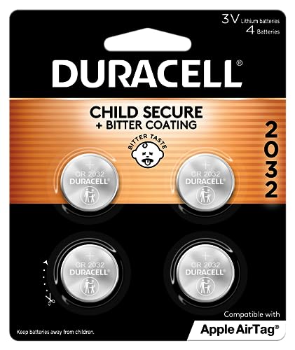 Duracell CR2032 3V Lithium Battery, Child Safety Features, 4 Count Pack, Lithium Coin Battery for Key Fob, Car Remote, Glucose Monitor, CR Lithium 3 Volt Cell