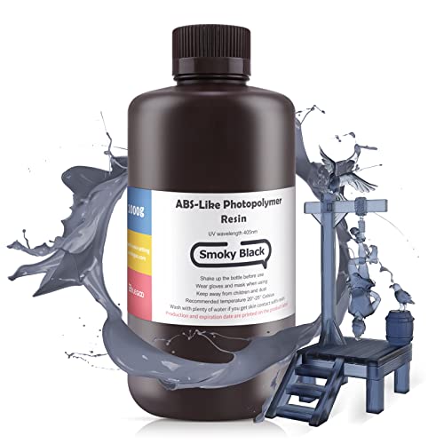 ELEGOO ABS-Like Resin Rapid UV Curing 405nm Standard Photopolymer Resin ABS 3D Resin High Precision Non Brittle Non Toxic for LCD 3D Printer Smoky Black 1000G