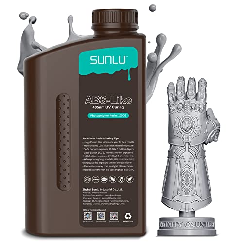 SUNLU 1000G ABS Like Resin for 3D Printer, 405nm UV Curing Photopolymer Rapid 3D Resin for 2K 4K 6K 8K LCD/DLP/SLA 3D Printers, Non-Brittle & High Precision & Low Shrinkage, 1KG, Grey