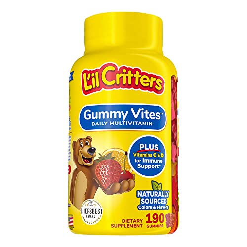 L'il Critters Gummy Vites Daily multivitamin: Vitamins C, D3 and Zinc for Immune Support 190 ct (95-190 day supply), 5 delicious flavors from Americas number one Kids Gummy Vitamin Brand