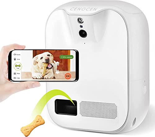 CENGCEN Pet Monitoring Camera Dog Treat Dispenser [New 2023 Pro] Two-Way Audio HD WiFi Dog Camera with 130 View, Remote Tossing App Compatible with Android/iOS, Night Vision, Wall Mounted