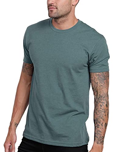 INTO THE AM Premium Mens Fitted Crew Neck Essential Tee Shirt Modern Fit Fresh Classic (Indigo, Large, Short Sleeve)