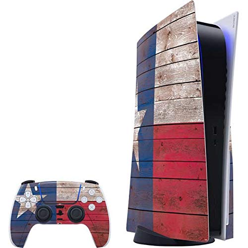 Skinit Decal Gaming Skin Compatible with PS5 Console and Controller - Skinit Originally Designed Texas Flag Dark Wood Design