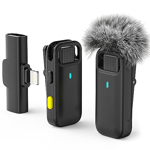 GBEAST Wireless Lavalier Microphone for iPhone - 2 Pack Clip on Microphone with Noise Cancellation Wind Muff, Plug-Play Mini Microphone iPhone for Video Recording