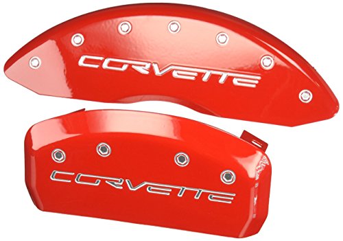 MGP Caliper Covers - Brake Caliper Covers 2005-2013 Chevrolet Corvette - C6 Z51 Pkg - Front and Rear Set - Corvette Logo - Red