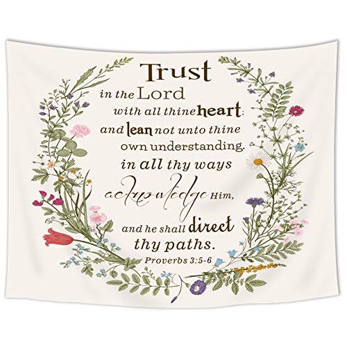 SVBright Floral Herbs Bible Tapestry 51Hx59W Inch Green Verse Scripture Quotes Vintage Botanical Plants Inspirational Farmland Spring Leaves Art Wall Hanging Bedroom Living Room Dorm Decor Fabric