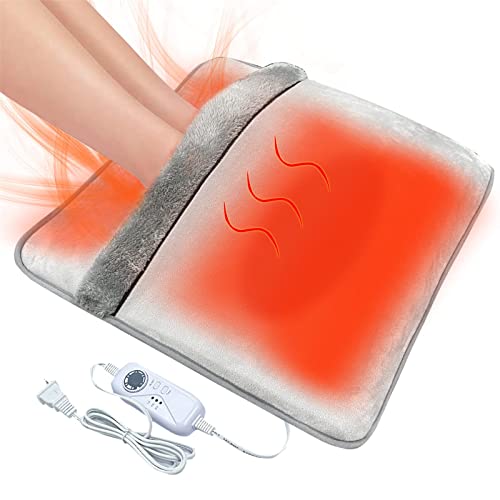 Double Sided Foot Warmer,Electric Feet Heating Pads for Women and Man with Non-Slip & Machine Washable,Electric Heated Foot Warmers with 8 Hrs Timer for Bed,Under Desk,Office,Home & Neuropathy,Grey