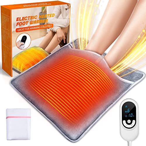 Electric Heated Foot Warmers for Bed and Under Desk with 8 Levels Temp, 6 Timers and Laundry Bag, 16.5" Fast Heating Pad for Women and Men for Feet Back Abdomen Hands Shoulders Pain Relief