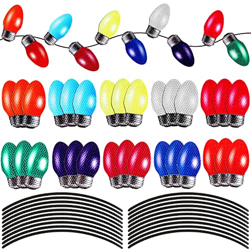 120 Pcs Christmas Car Decorations Magnets 40 Pcs Reflective Bulb Light Shaped Magnets 80 Pcs Magnetic Wires Ornaments Set Magnetic Christmas Lights for Car Refrigerator Magnet Lights Stickers