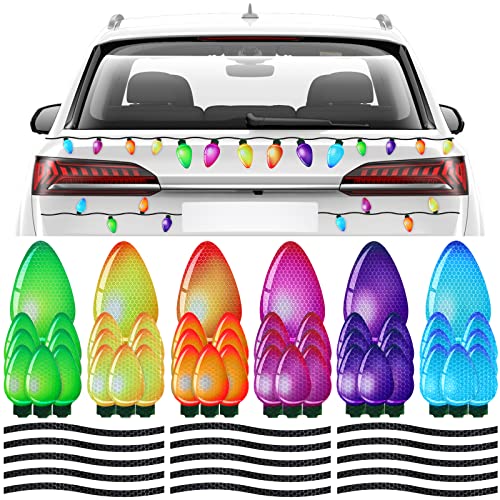 ZOCONE 64 Pcs Christmas Reflective Light Bulb Car Magnets Decorations, 48 Colorful Car Magnets with 16 Magnetic Wires for Car Xmas Holiday Mailbox Window Garage Magnets Decoration Refrigerator Decal