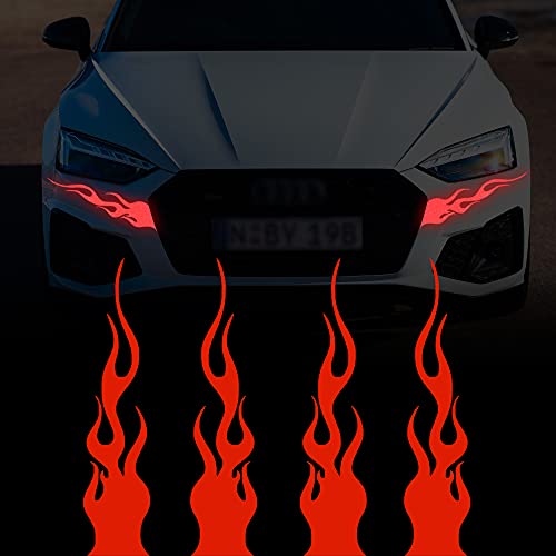 TOMALL 4 Pcs 11.4'' Flame Reflective Sticker for Car Vinyl Racing Sports Flame Stripe Decal for Golf Cart Off-Road Vehicles Motorcycles Bike Skateboard Laptop DIY Decoration (Red)