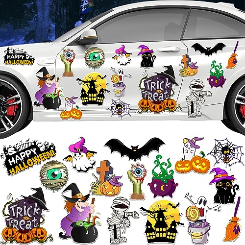 16 Pcs Halloween Magnets Reflective Car Magnets Decorations Halloween Refrigerator Magnetic Stickers Holiday Pumpkin Bat Magnet Stickers Accessories for Car Garage Door Fridge Locker Metal Surface