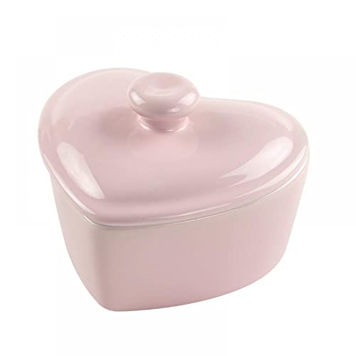 Bicuzat Heart-Shaped Dessert Bowl with Lid Ceramic Baking Bowl Rice Bowl-5 OZ-Pink