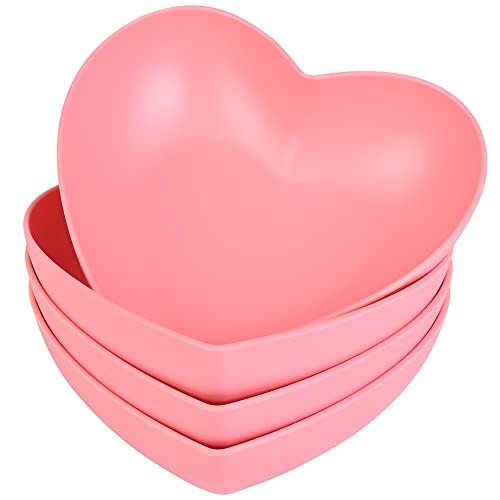 XUEJUN Bamboo Fiber Big Heart-shaped Bowls pink Deep Heart Plates Salad Bowl/Fruit Bowl for Desserts/Pasta/Dinner, 9.7inch