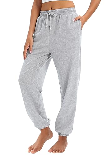 FLYEARTH Sweatpants for Women Cinch Bottom Lounge Comfy Athletic Joggers Running Trousers Drawstring Pants with Pockets Grey