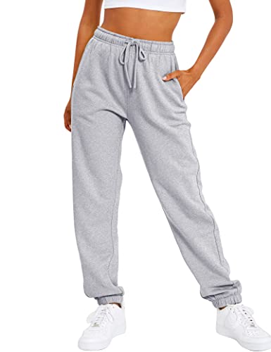 AUTOMET Womens Sweatpants Fleece Lined Baggy Cinch Bottom Comfy Loose Pants Drawstring Casual Sports Joggers Grey