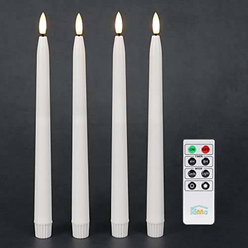 Fanna Flameless Taper Candles with Timer, Battery Operated Led Candle Sticks Real Wax Finished, Remote and Batteries Included - H 11 Set of 4 (White)