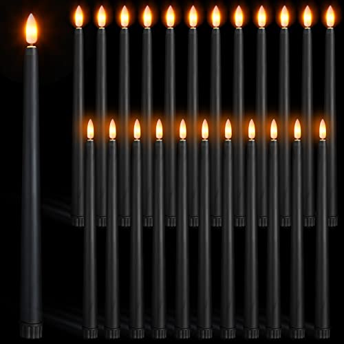 24 Packs Flameless Taper Candles Battery Operated 11 Inch Long Candle Light LED Flameless Candlesticks Fake Candles Flickering Tapered Candles for Wedding Halloween Christmas Decoration(Black)