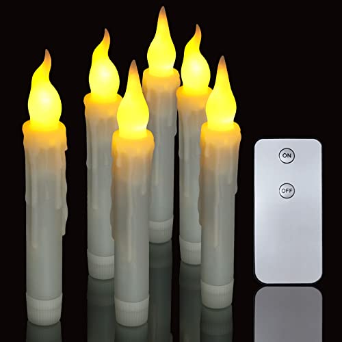 PChero 6pcs LED Taper Candles with Remote Control, Battery Operated Flameless Flickering Floating Candlesticks, Dripless Handheld Tapered Candles for Home Party Classroom Church Decorations