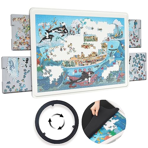 Playboda 1500 Pieces Rotating Plastic Puzzle Board with Drawers and Cover, 35"x26" Portable Jigsaw Puzzle Table for Adults, Lazy Susan Spinning Puzzle Boards (Patent Pending)