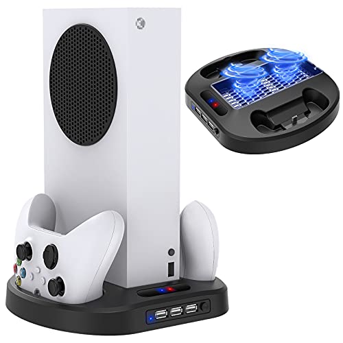 Vertical Charging Stand for Xbox Series S Controllers with Cooling Fan, MENEEA Charger Dock Station with LED Indicator and 3 USB Hubs