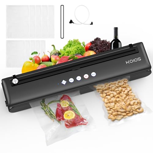 Vacuum Sealer Machine, KOIOS Automatic Food Sealer with Cutter, Dry & Moist Modes, Compact Design Powerful Suction Air Sealing System with 10 Sealing Bags & Air Suction Hose