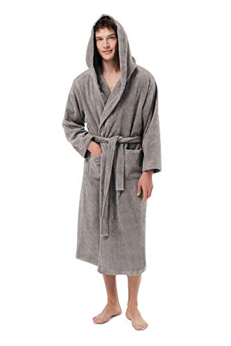 SIORO Mens Spa Robes Terry Cloth Long Bathrobe Hooded Cotton Towel Bath Robe Big and Tall Fuzzy Soft Hot Tub Bath Loungewear,Taupe X-Large