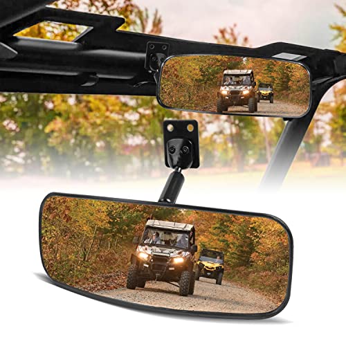 RANSOTO UTV Defender Center Rear View Mirror And 1.75"-2" Roll Bar Mount Compatible With Can-Am Defender HD 5/8/ 10/ MAX 8/ MAX 10 And Polaris RZR Can-Am Maverick Honda Pioneer Kawasaki Teryx