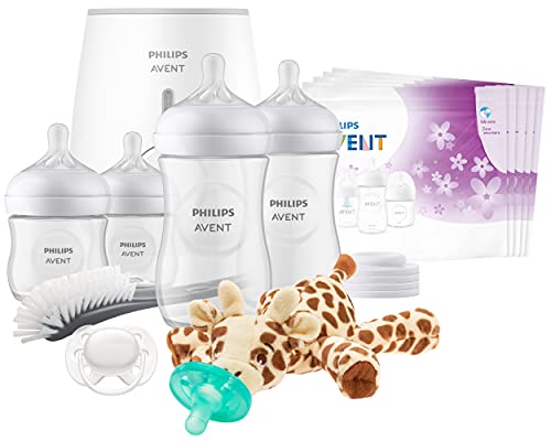 Philips AVENT Natural with Natural Response Nipple, All in One Gift Set with Snuggle Giraffe, SCD839/01