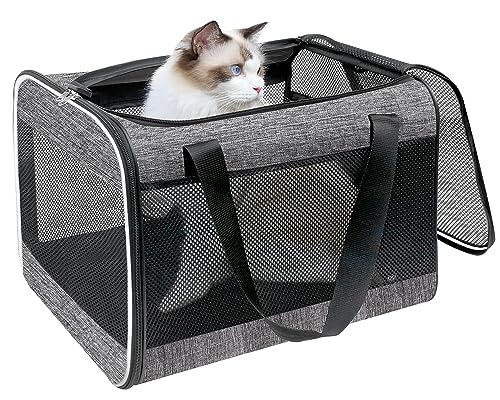 HiCaptain Cat Carrier Bag, Lightweight Soft Cat Carrier with Top Mesh Window, Breathable Pet Carrier for Medium Cats and Small Dogs Puppies up to 15 lb - Grey