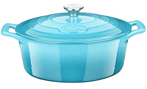 La Cuisine 6275MB Enameled Cast Iron Covered Oval Dutch Oven, Casserole, Pot, French Oven, 6.75-Quart (QT) - Matte Black Enamel Interior, Teal Porcelain Enamel Coating Finish Exterior