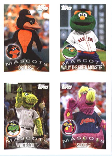 2019 Topps MLB Stickers Baseball #17/20/27/30 Baltimore Orioles/Wally The Green/Chicago White Sox/Slider/Miguel Cabrera Baltimore Orioles/Boston Red Sox/Chicago White Sox/Cleveland Indians/Detroit Tiger Mascots Trading Card Sized Album Sticker with Collectible Card Back