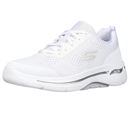 Skechers Women's Performance GO Walk Arch FIT-Motion Breeze Sneaker, White/Silver, 10