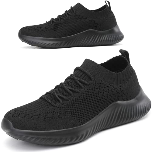 RUIDENG Comfortable Work Shoes for Women | Hyper Arch Motion Sneakers Walk All Day | Wide Width Arch Support All Black Size 10