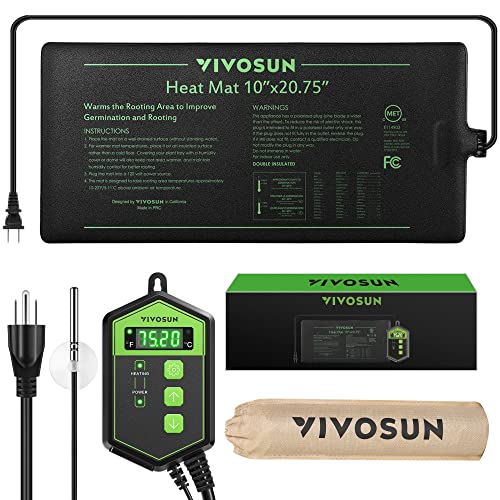 VIVOSUN 10"x 20.75" Seedling Heat Mat and Digital Thermostat Combo Set, UL & MET-Certified Warm Hydroponic Heating Pad for Germination, Indoor Gardening, Greenhouse