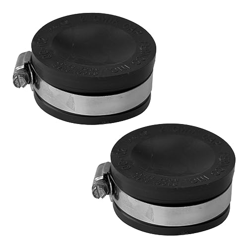 Fernco QC-102 2 Pack 2-in. Qwik Cap Flexible PVC Pipe Cap with Stainless Steel Clamps, Black