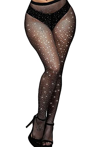 Betteraim Women's Rhinestone Fishnet Tights Sparkle Fishnet Stockings Carnival Glitter Tights (as1, alpha, x_s, m, regular, regular, Black)