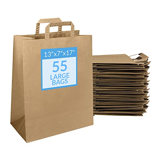 Reli. Paper Grocery Bags with Handles | 55 Pcs Bulk | 13"x7"x17" | Brown Paper Bags/Large Paper Grocery Bags | Kraft Take-Out Bags/Restaurant, Retail, Grocery, Shopping Bags