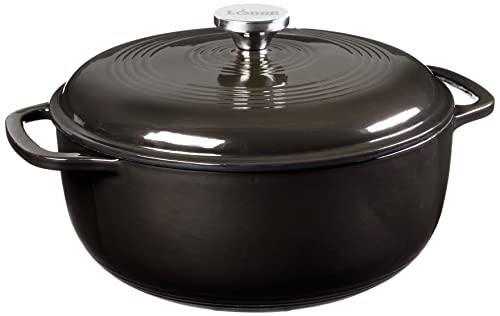 Lodge 6 Quart Enameled Cast Iron Dutch Oven with Lid  Dual Handles  Oven Safe up to 500 F or on Stovetop - Use to Marinate, Cook, Bake, Refrigerate and Serve  Midnight Chrome