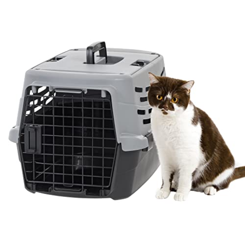 IRIS USA 23" Small Pet Travel Carrier with Front and Top Access, Hard-Sided Training Crate for 18 Lbs. Pet Cat Small-Sized Dog with Left or Right Opening Top Door, Black/Gray