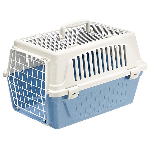 Ferplast Atlas Pet Carrier | Small Pet Carrier for Dogs & Cats w/Top & Front Door Access Light Blue 19-Inch