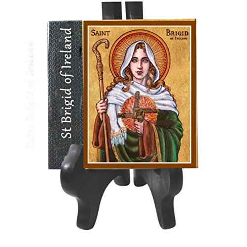 Saint Brigid of Ireland Brigid of Kildare Porcelain Tile Plaque Ready for Hanging Prayer Card Blessed by His Holiness and Easel Included