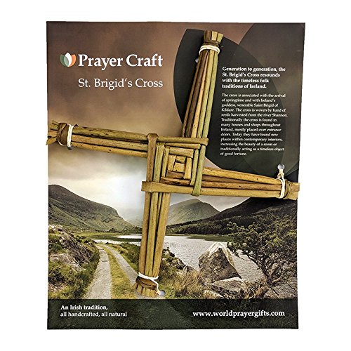 VERYKE St. Brigid's Cross | 10" x 10" x 1" | Made in Ireland |All Handcrafted, All Natural Saint Brigid's Cross | Mounted On Unique Irish Scenic History Card C