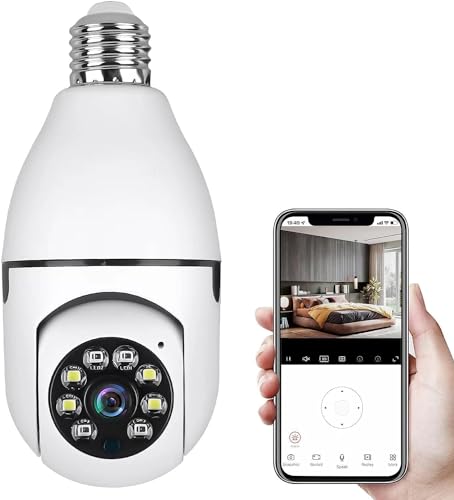 FOUAVRTEL WiFi Wireless Light Bulb Camera 1080P 360 Degree 2.4GHz Dome Smart Surveillance Camera Home Security Cameras with Human Motion Detection Night Vision and Alarm