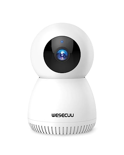 WESECUU Indoor Camera, 360 Pet Camera Dog Camera with Phone App, 2.4G WiFi Smart Video Baby Monitor Cameras for Home Security Indoor Motion Detection Siren 24/7 Night Vision 2 Way Talk Cloud/SD